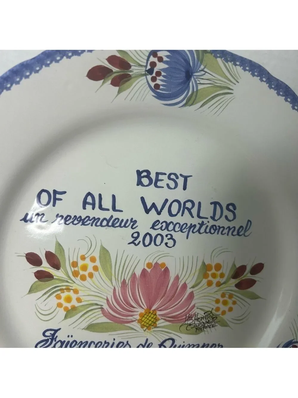 Vintage Faience de Quimper Henriot Best of All Worlds 2003 Ceramic Plate